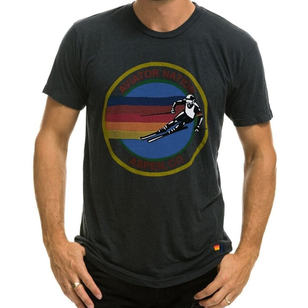 Aviator Nation Signature Aspen Tee in Charcoal Size Medium